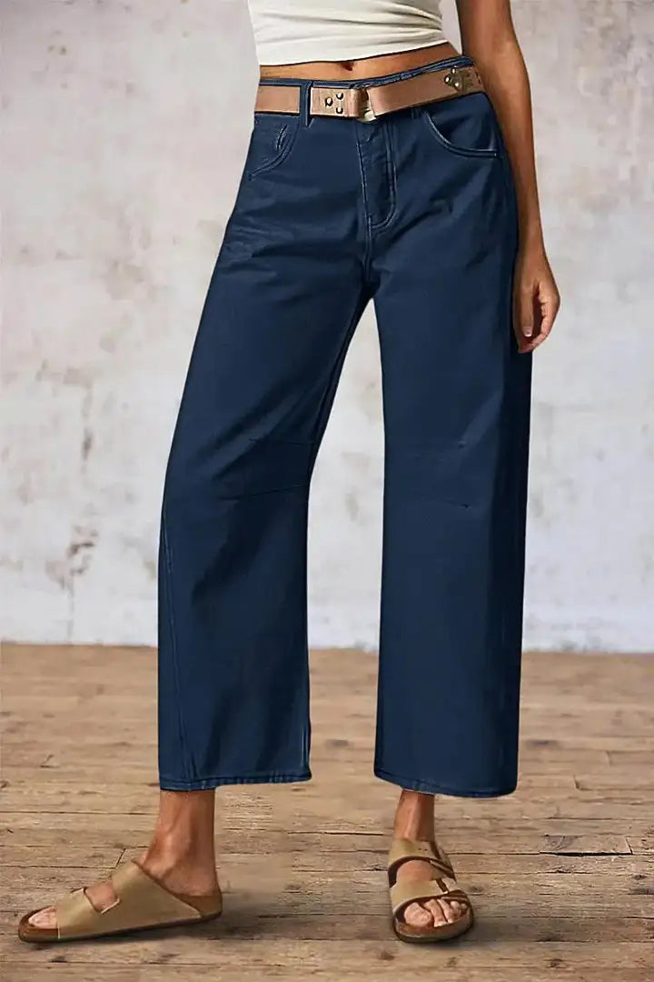 Mirae - Broek met effen stikdetails en middelhoge taille