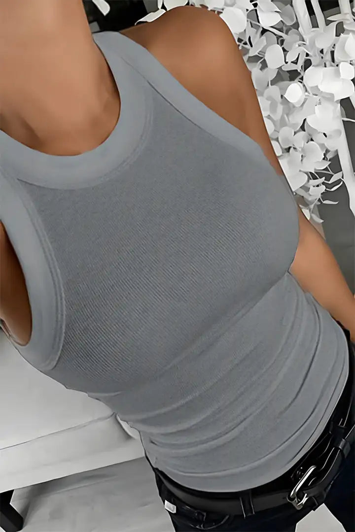 Ribgebreide tanktop met ronde hals