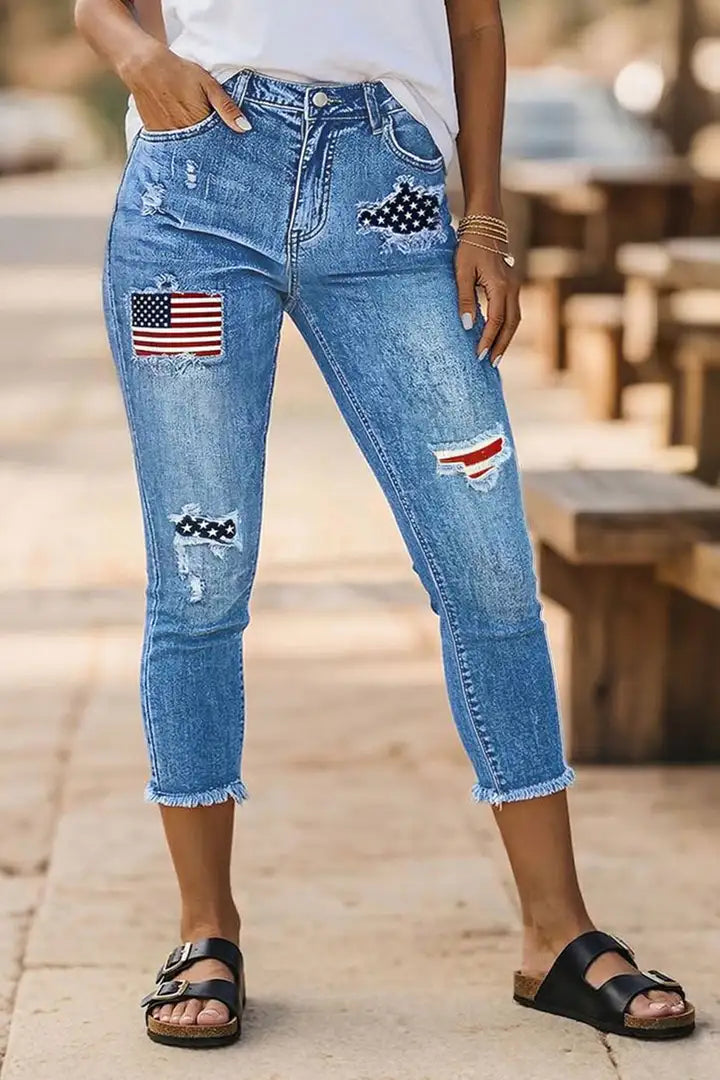Skinny capri broek met Amerikaanse vlagprint