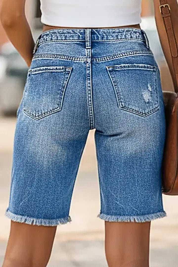 Mina - Denim bermudashort met Amerikaanse vlag