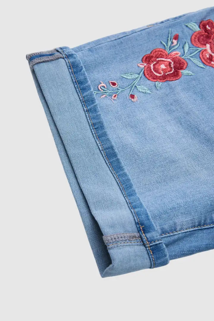 Lira - Denim broek met bloemenborduursel