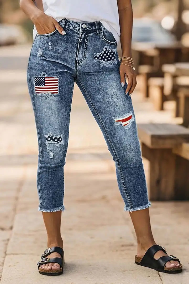 Skinny capri broek met Amerikaanse vlagprint