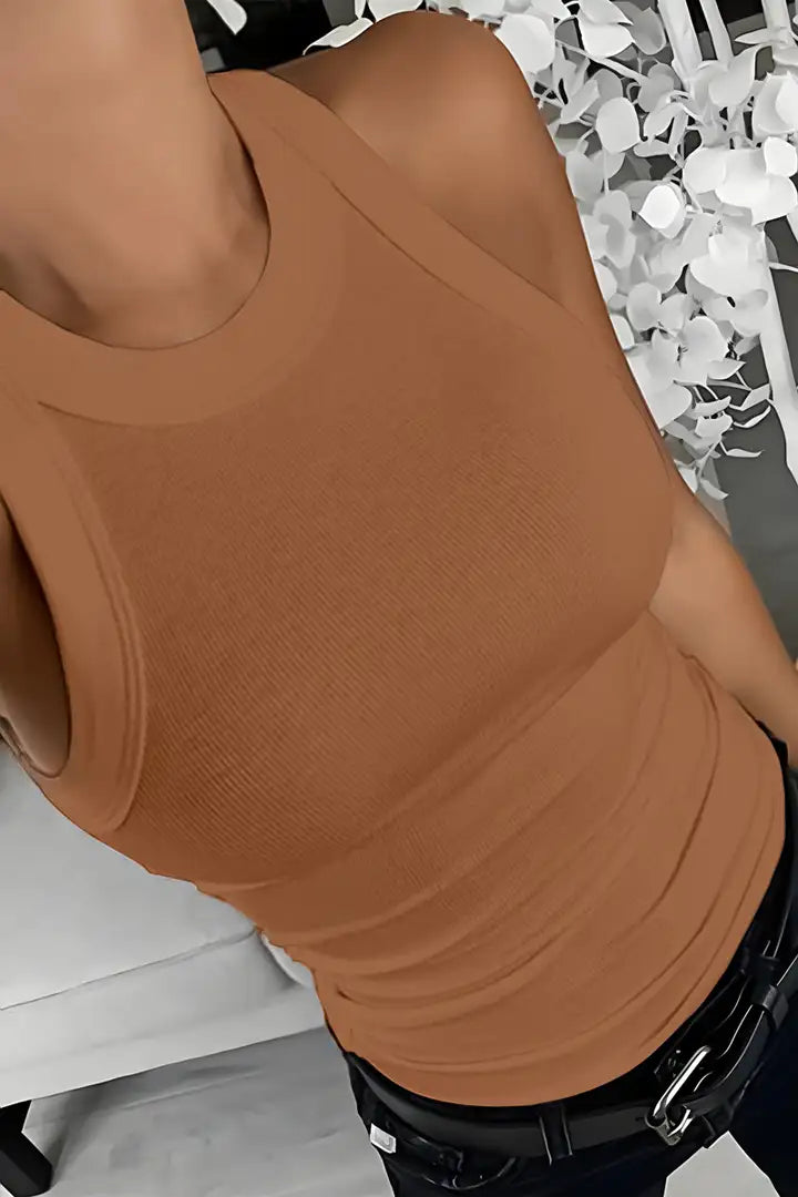Ribgebreide tanktop met ronde hals