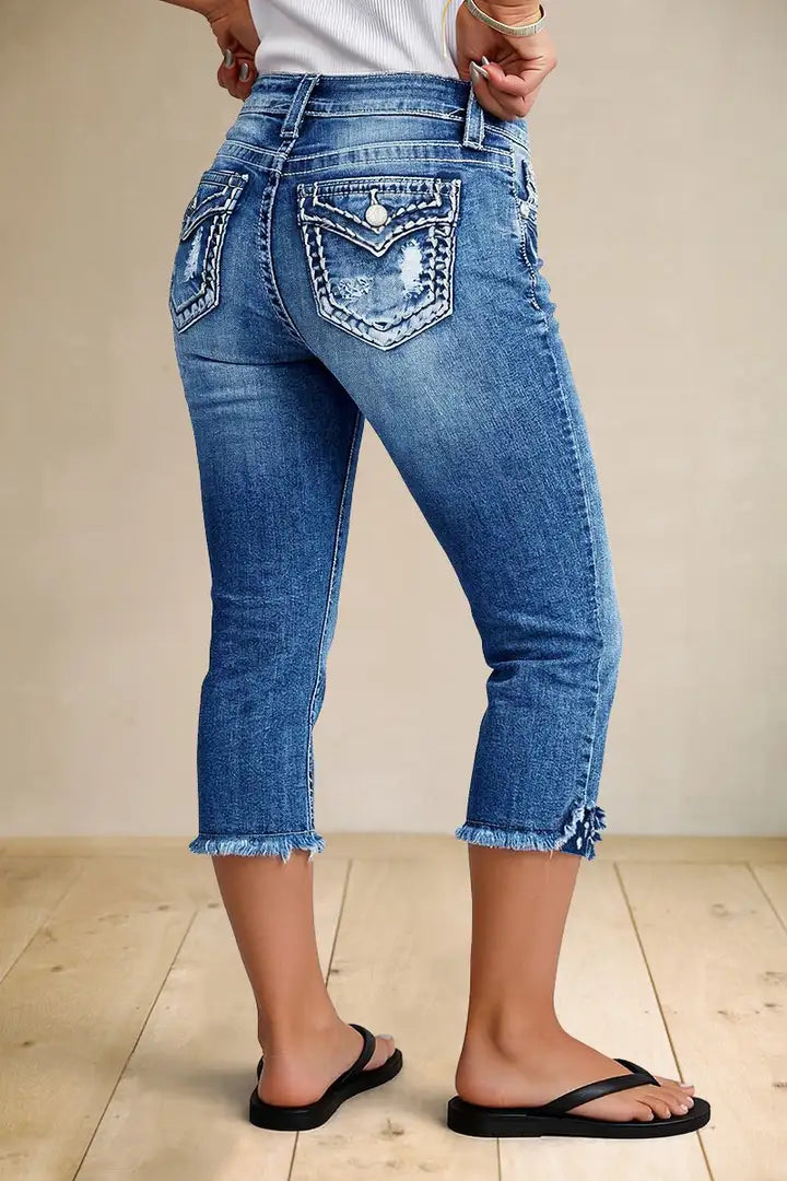 Lara - Skinny capri broek met sterrenborduursel