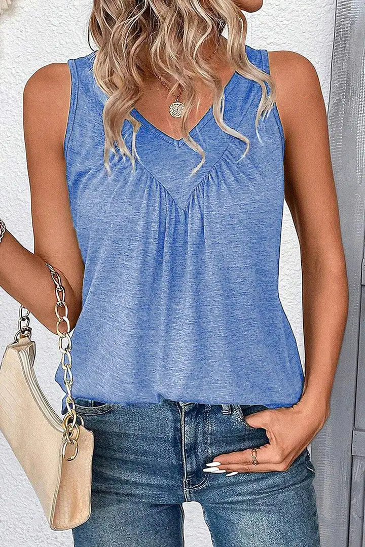 Tanktop met plooien en V-hals
