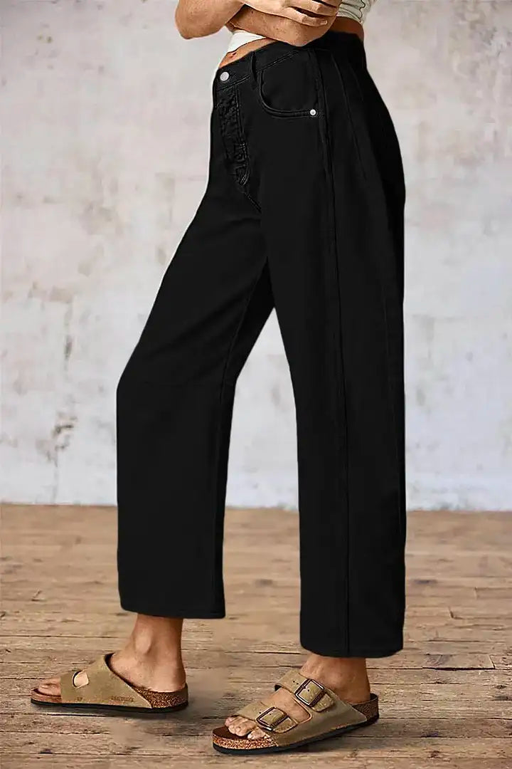 Mirae - Broek met effen stikdetails en middelhoge taille