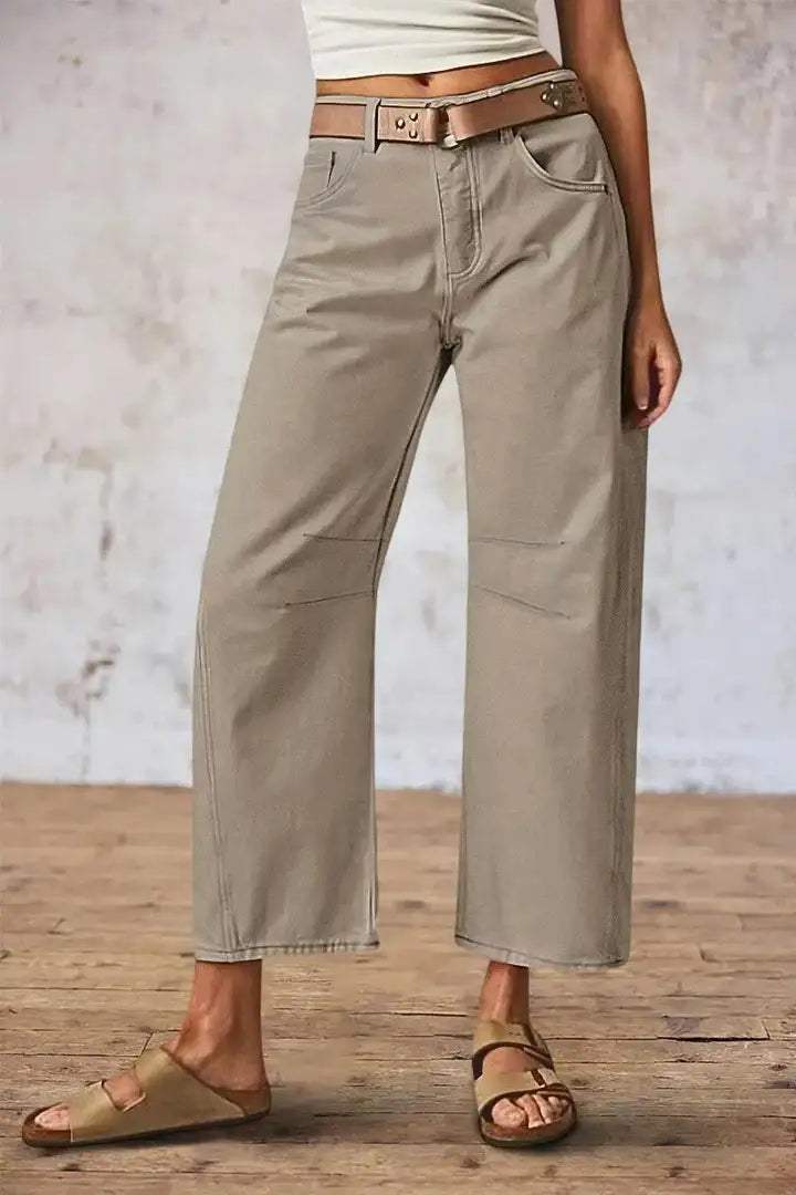 Mirae - Broek met effen stikdetails en middelhoge taille