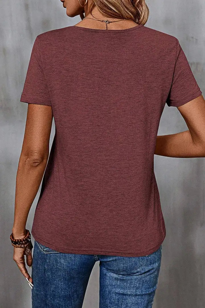 Geplooid T-shirt met V-hals en korte mouwen