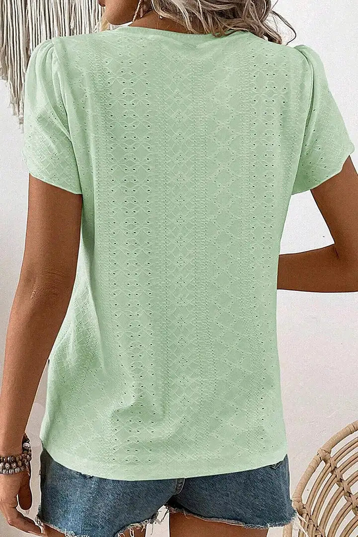 T-shirt met V-hals en bloemmouwen