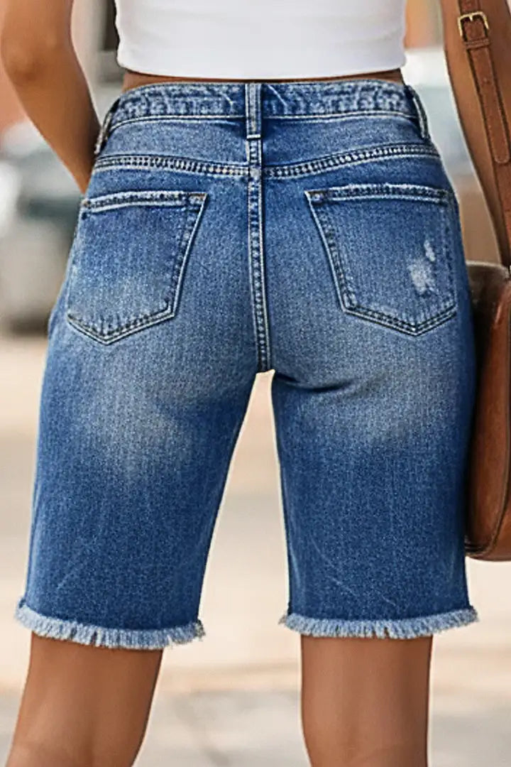 Mina - Denim bermudashort met Amerikaanse vlag