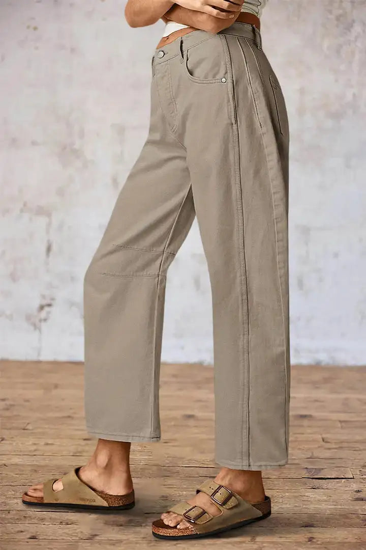 Mirae - Broek met effen stikdetails en middelhoge taille