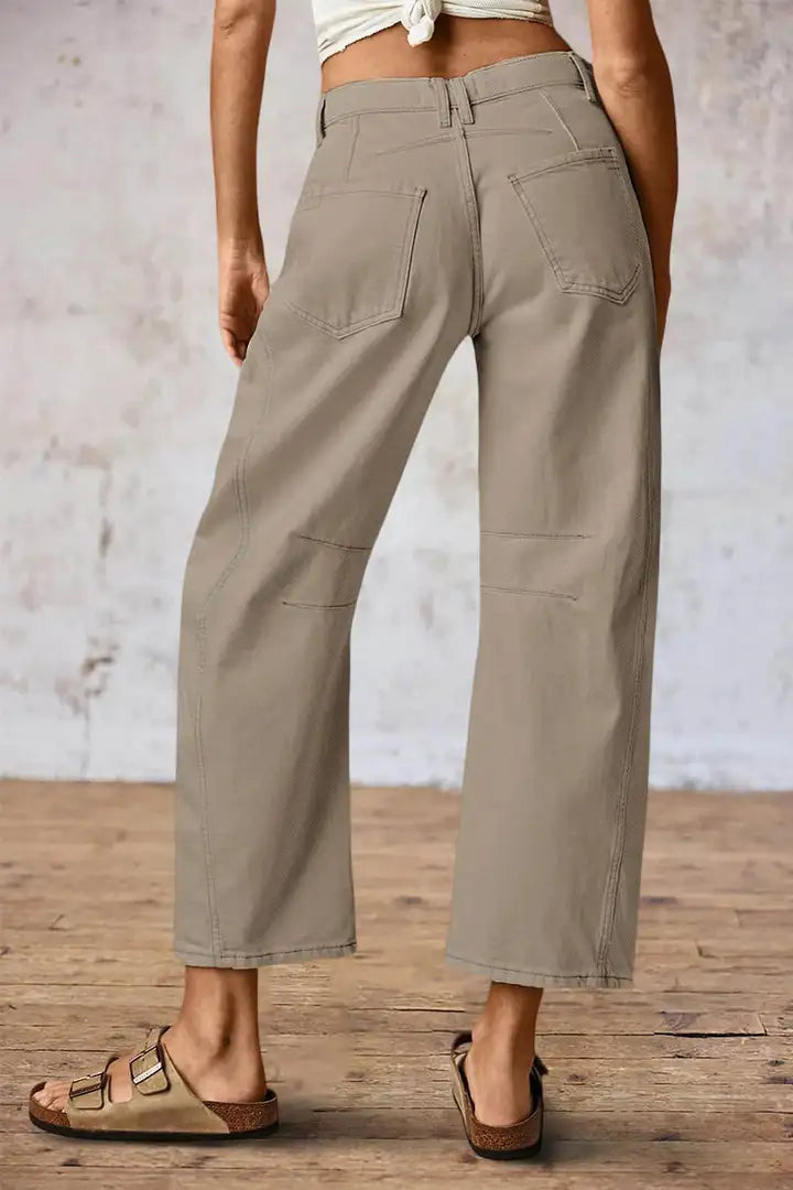 Mirae - Broek met effen stikdetails en middelhoge taille