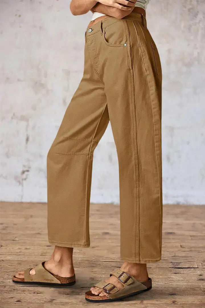 Mirae - Broek met effen stikdetails en middelhoge taille