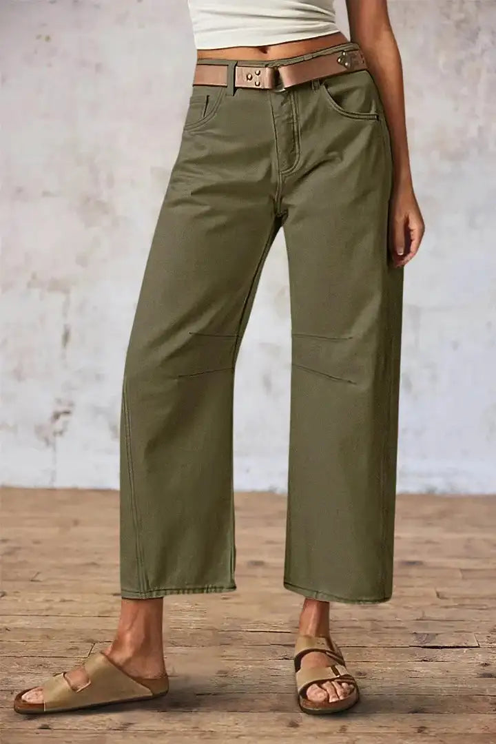 Mirae - Broek met effen stikdetails en middelhoge taille