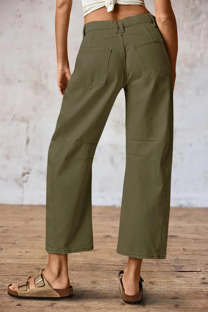 Mirae - Broek met effen stikdetails en middelhoge taille