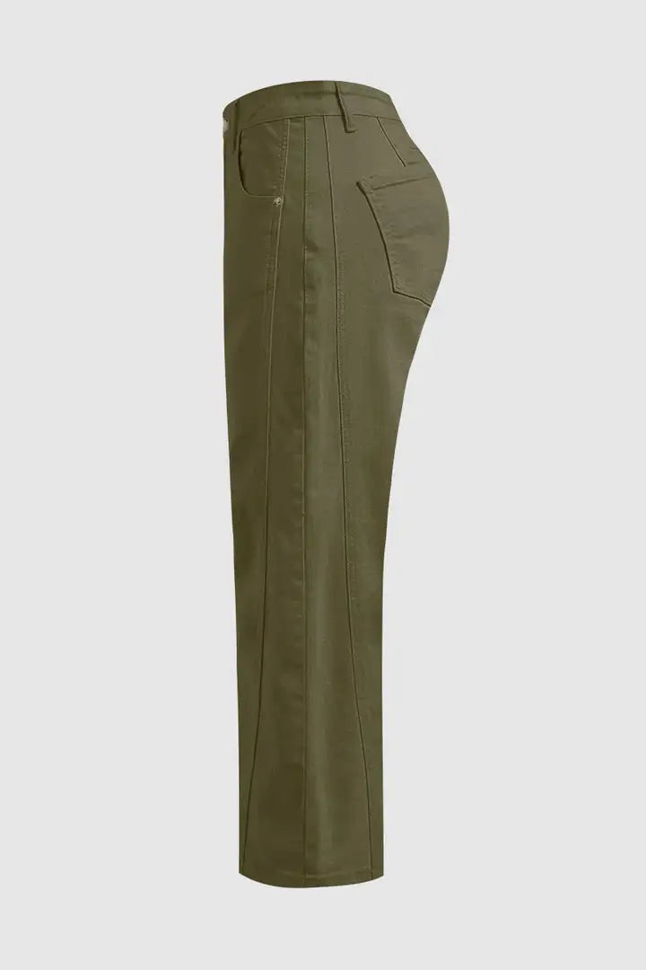 Mirae - Broek met effen stikdetails en middelhoge taille