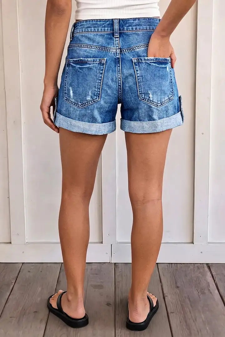 Aria - Denim broek met knoopsluiting en scheuren