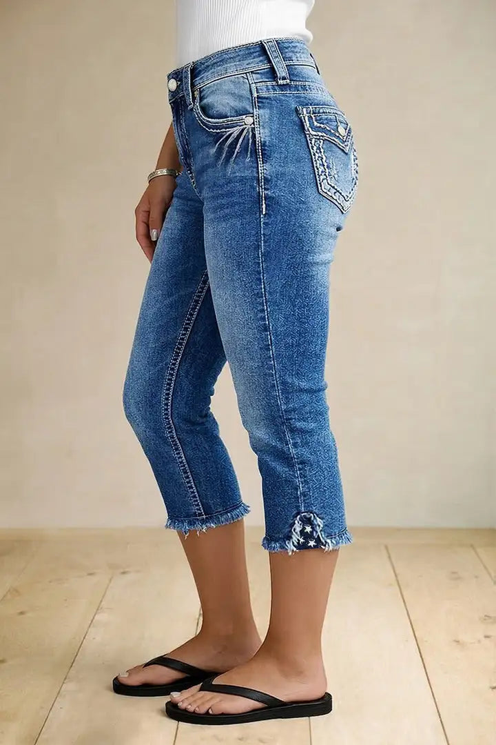 Lara - Skinny capri broek met sterrenborduursel
