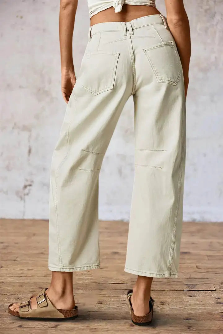 Mirae - Broek met effen stikdetails en middelhoge taille