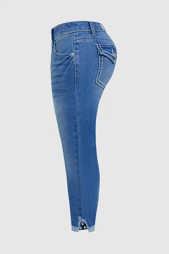 Lara - Skinny capri broek met sterrenborduursel