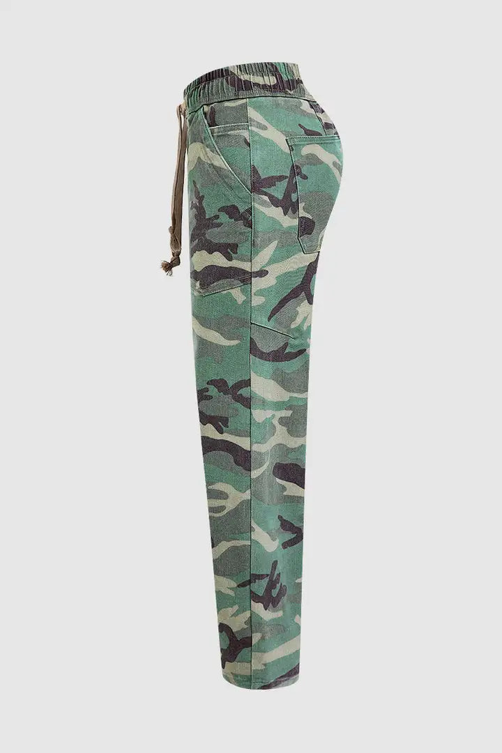 Luna - Camouflage cropped broek met trekkoord