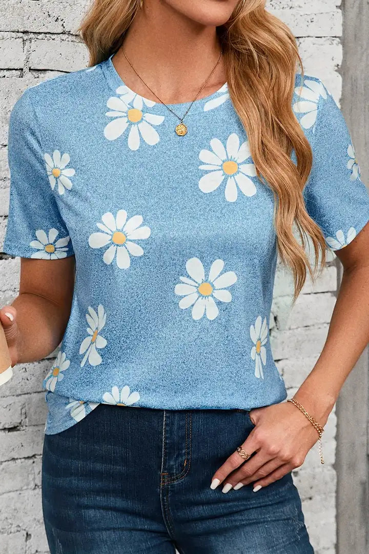 T-shirt met bloemenprint en ronde hals