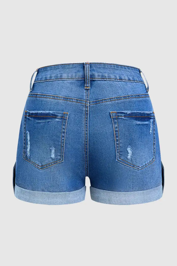 Aria - Denim broek met knoopsluiting en scheuren
