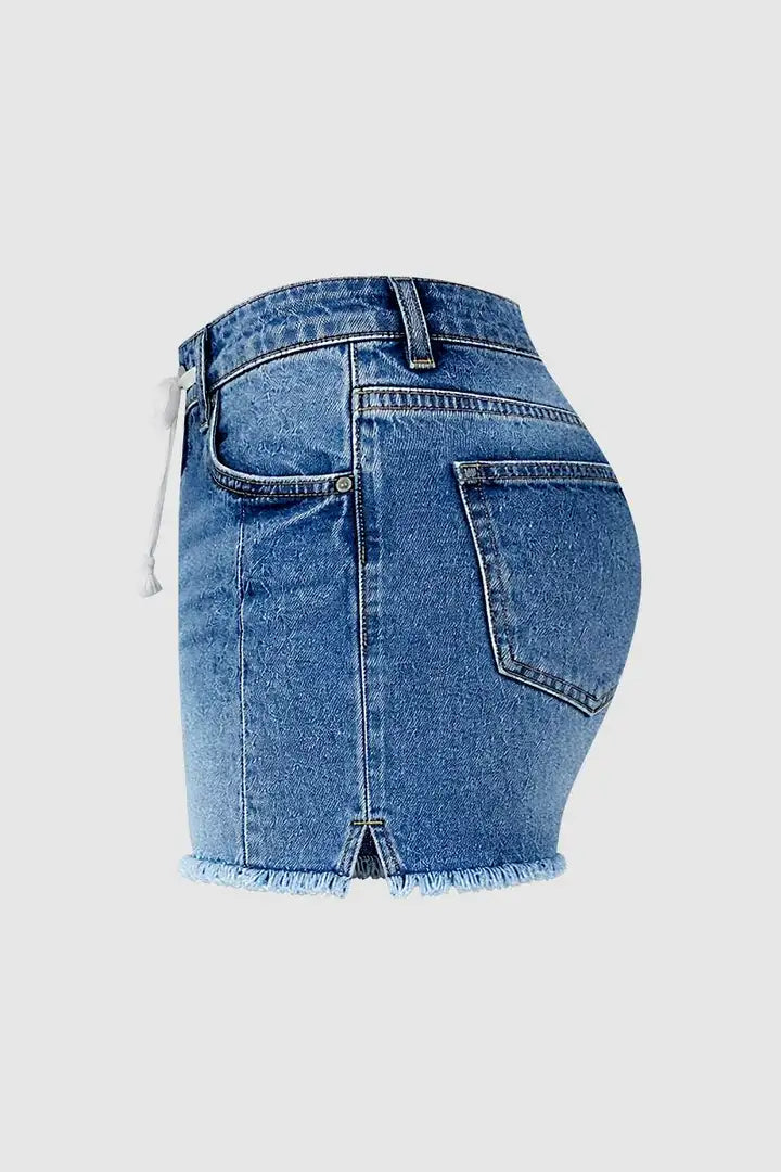 Mina - Gewassen denim broek met trekkoord