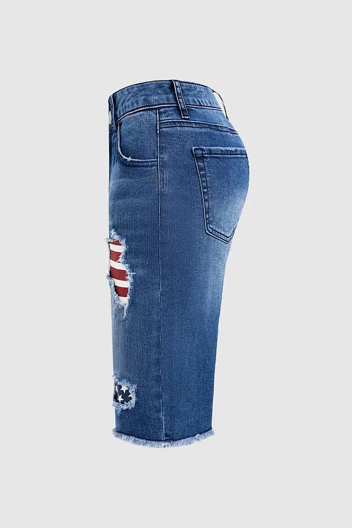 Mina - Denim bermudashort met Amerikaanse vlag
