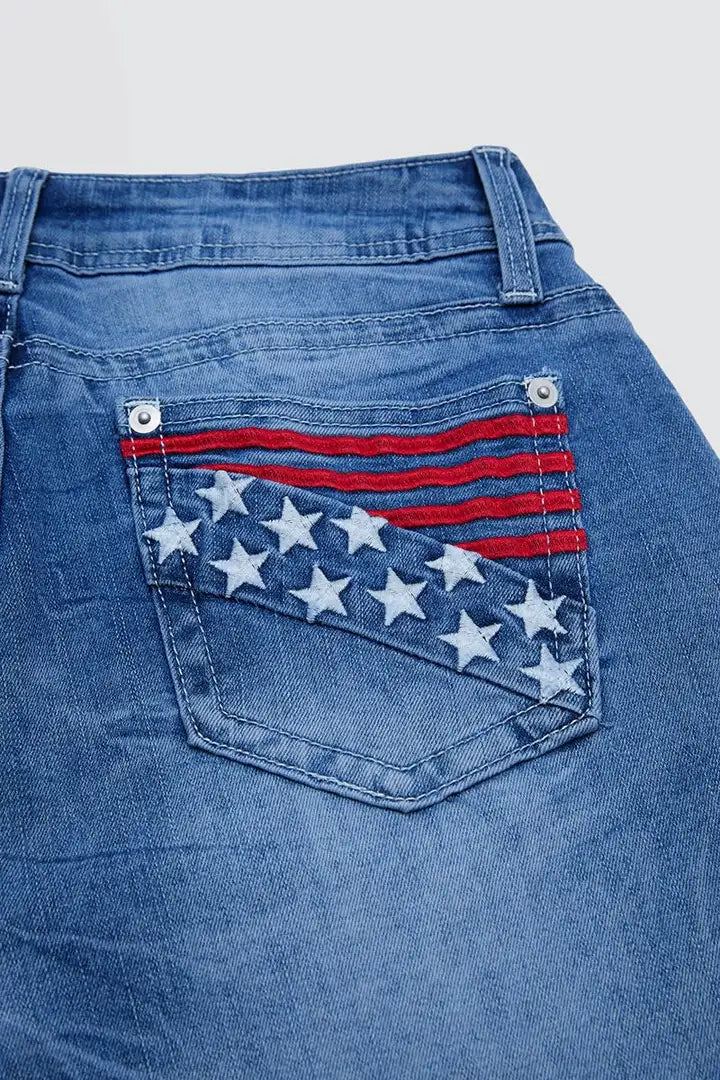 Sira - Capri jeans met strepen en sterrenborduurwerk
