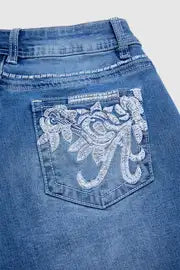 Nora - Skinny capri broek met geborduurde bloemenprint