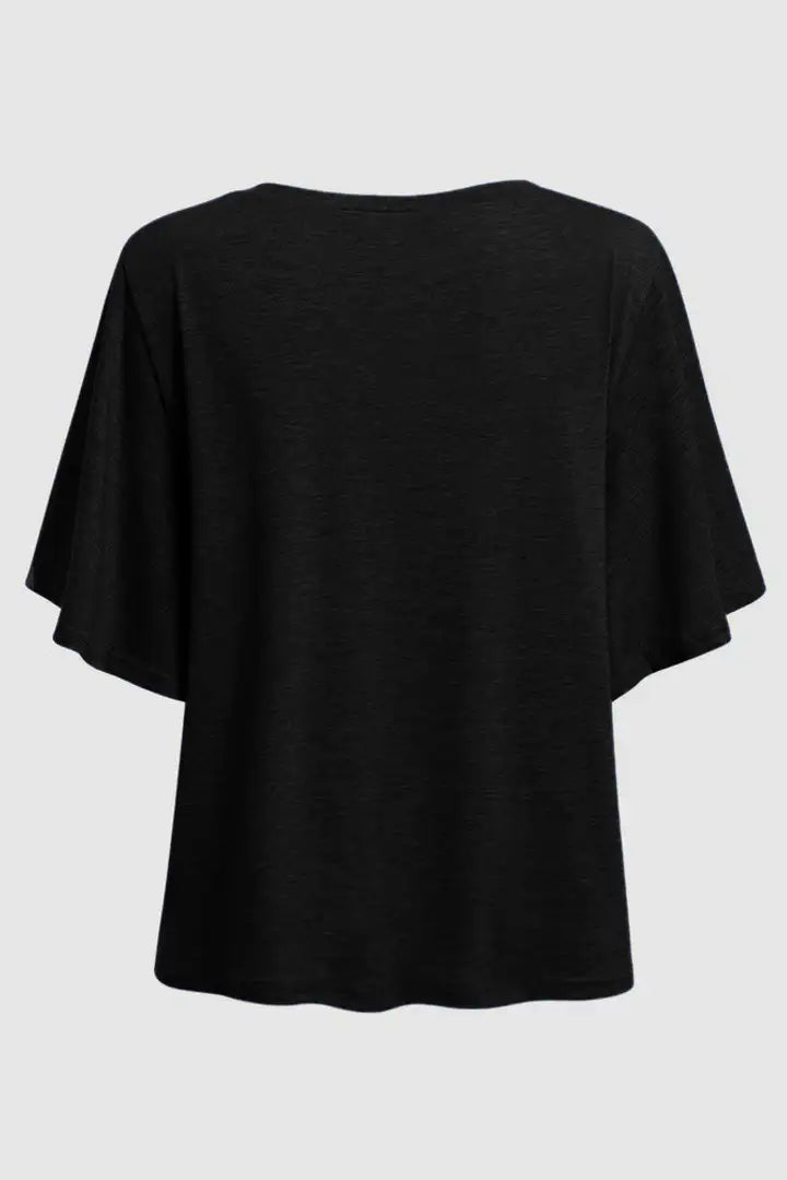 Effen T-shirt met sierlijke ruches bij de schouders