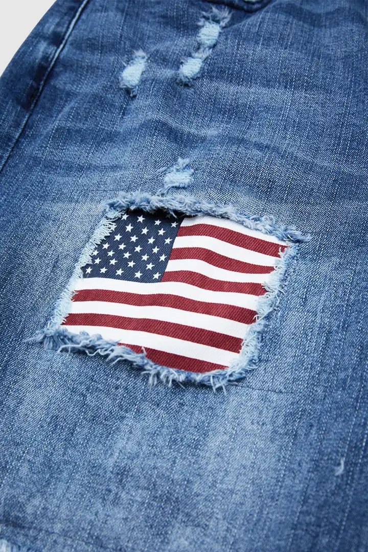 Mina - Denim bermudashort met Amerikaanse vlag
