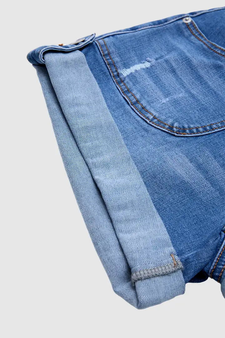 Aria - Denim broek met knoopsluiting en scheuren