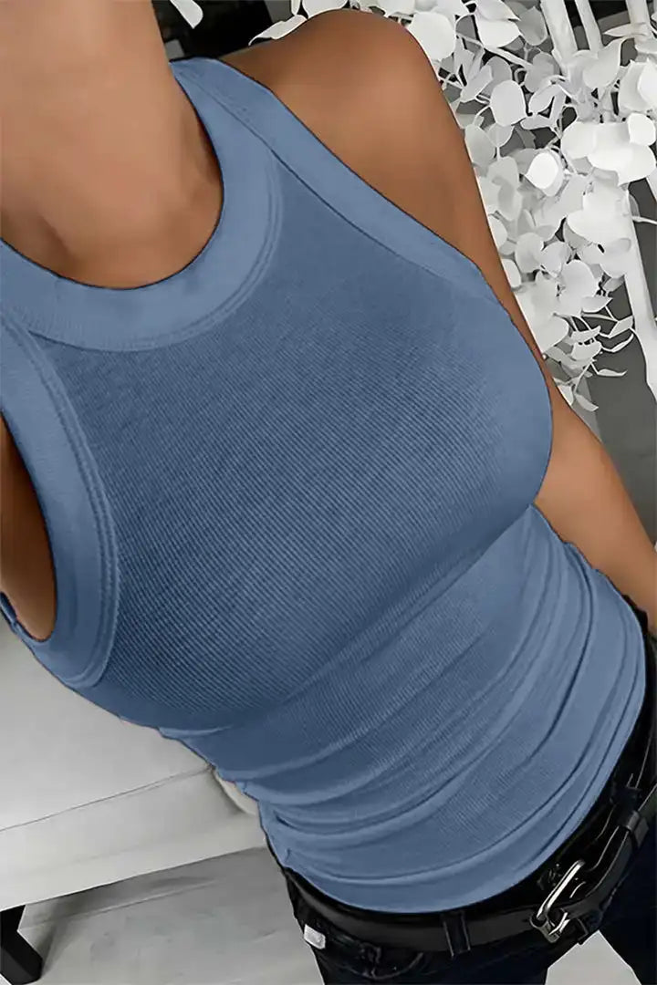 Ribgebreide tanktop met ronde hals