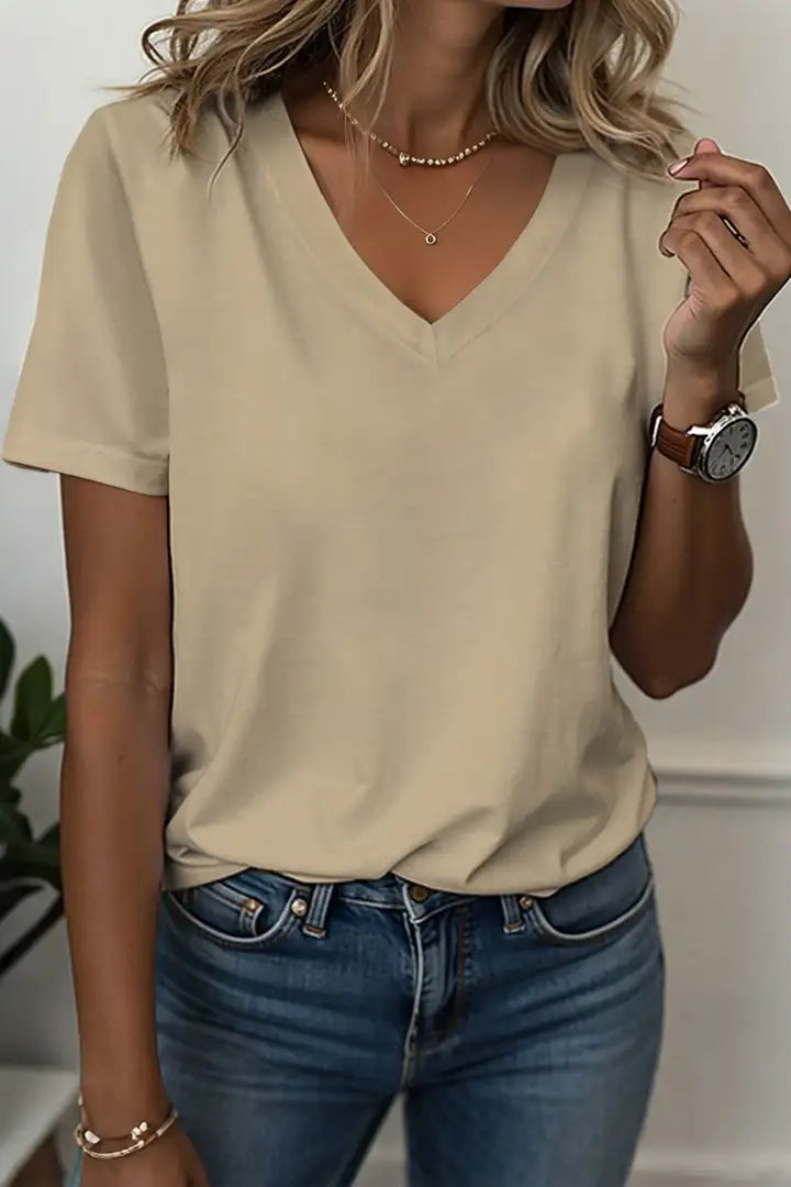 T-shirt met V-hals en korte mouwen