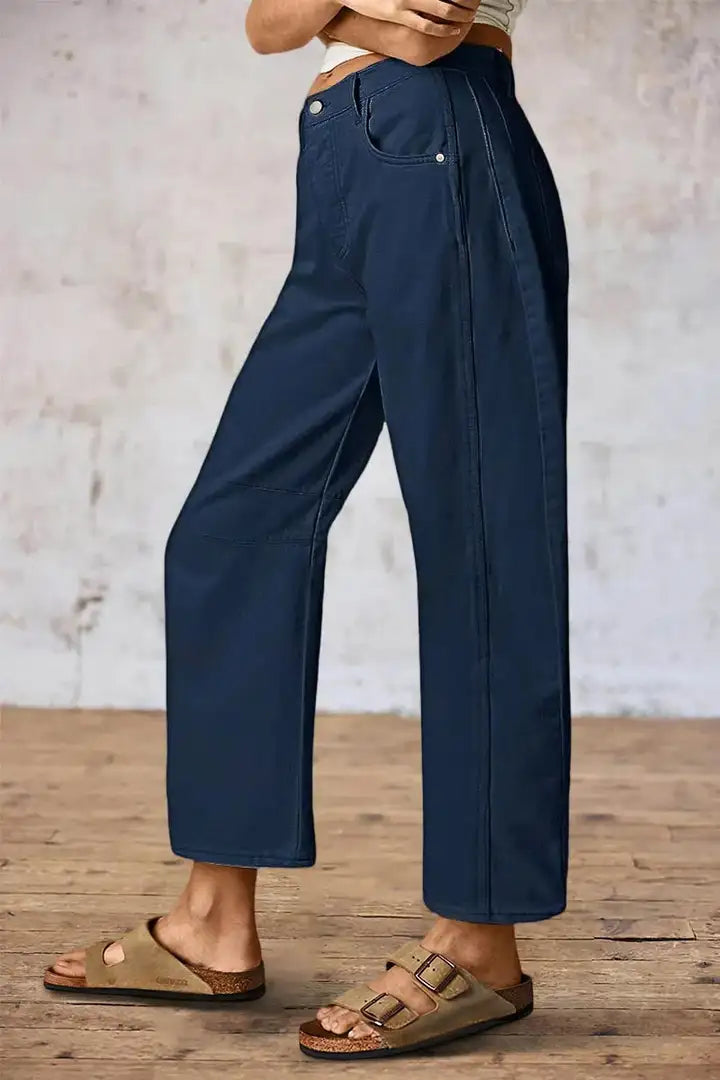 Mirae - Broek met effen stikdetails en middelhoge taille