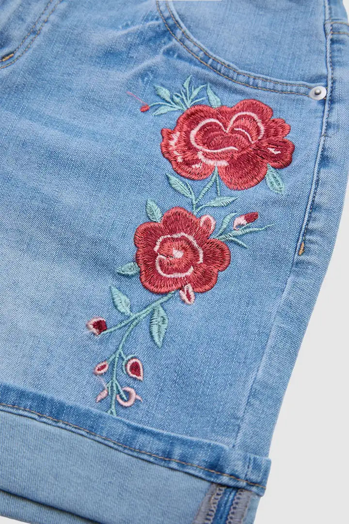 Lira - Denim broek met bloemenborduursel