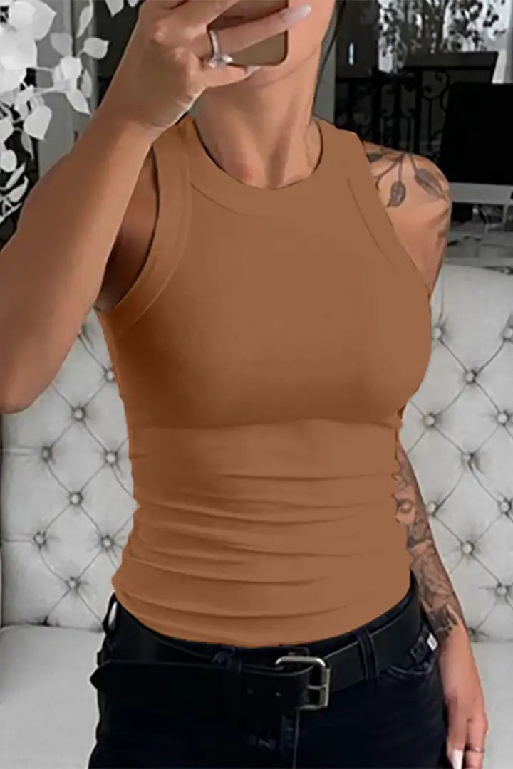 Ribgebreide tanktop met ronde hals