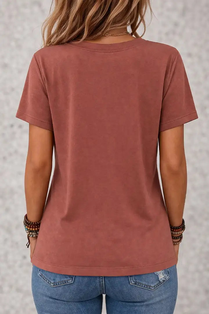 T-shirt met V-hals en korte mouwen