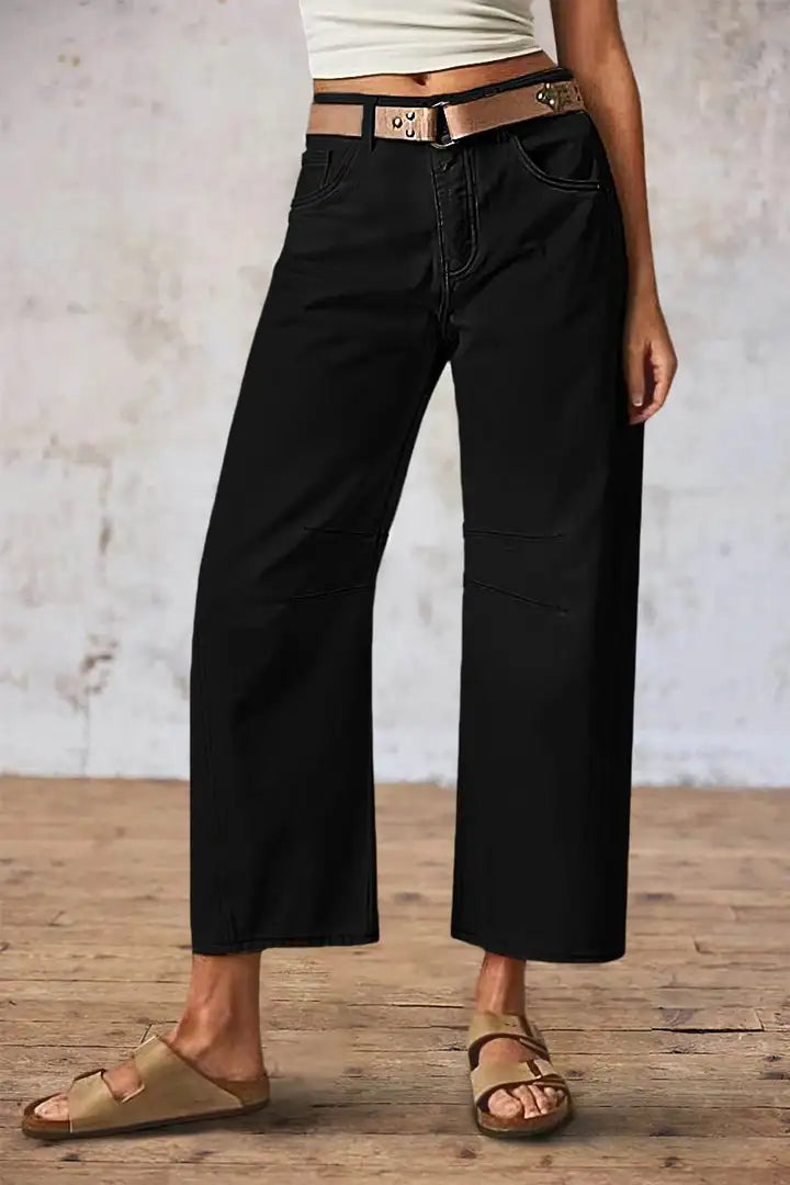 Mirae - Broek met effen stikdetails en middelhoge taille