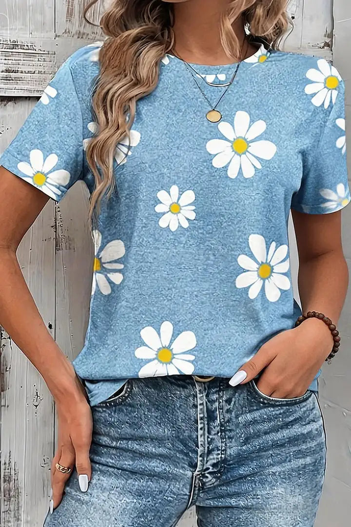 T-shirt met bloemenprint en ronde hals