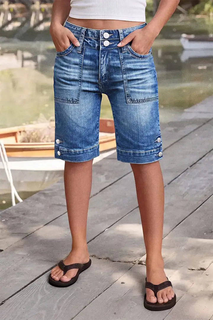 Mila - Denim broek met dubbele knoopsluiting