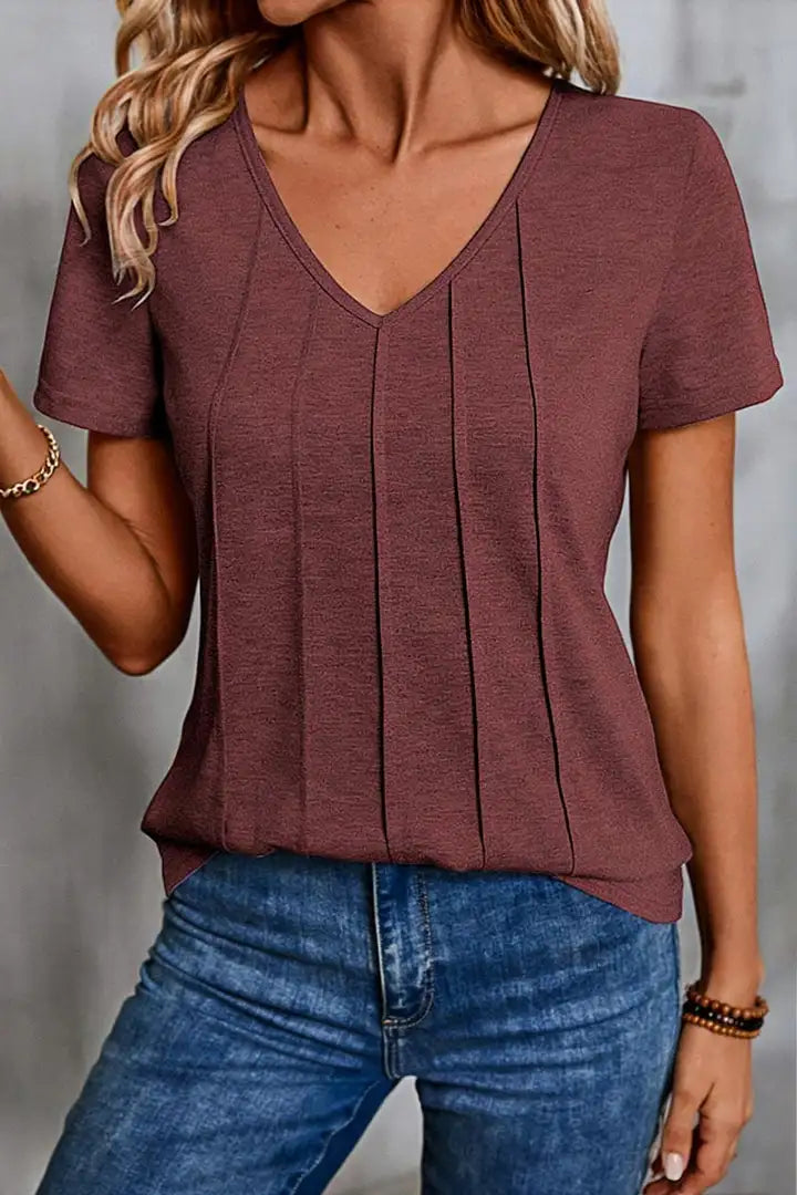 Geplooid T-shirt met V-hals en korte mouwen