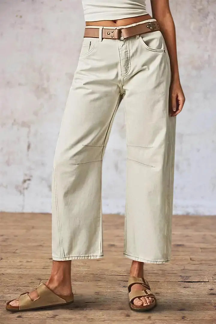 Mirae - Broek met effen stikdetails en middelhoge taille