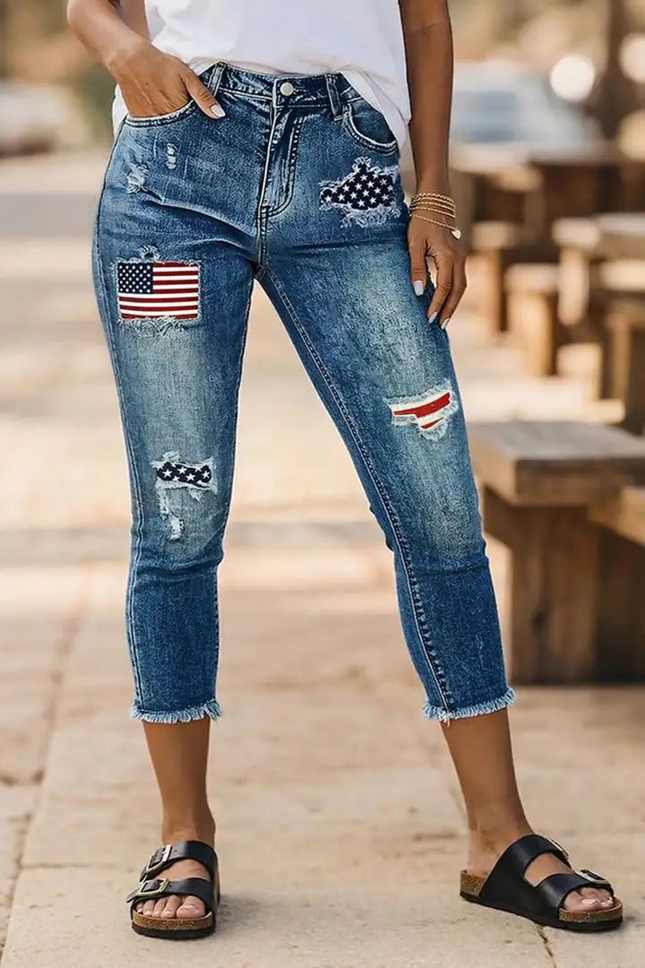 Skinny capri broek met Amerikaanse vlagprint