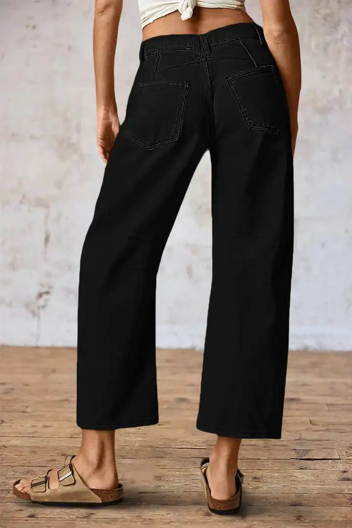 Mirae - Broek met effen stikdetails en middelhoge taille