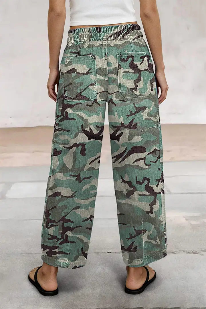 Luna - Camouflage cropped broek met trekkoord