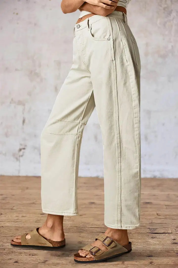 Mirae - Broek met effen stikdetails en middelhoge taille
