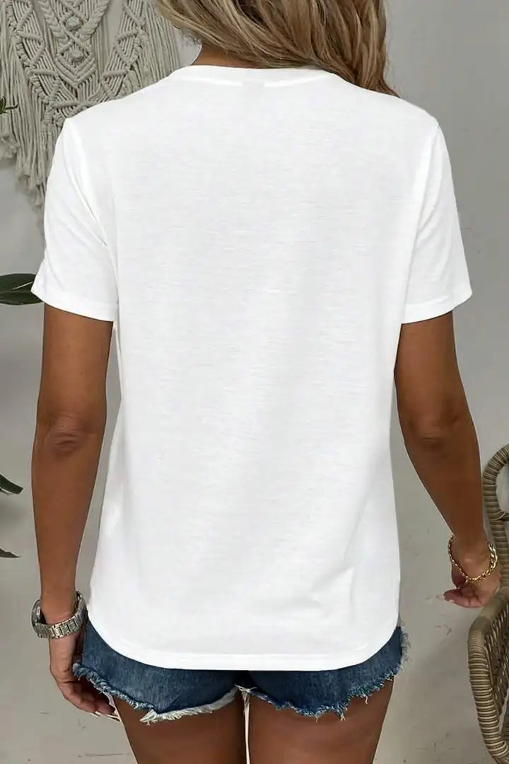 T-shirt met V-hals en korte mouwen
